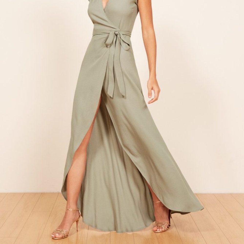 Reformation XS Sage Chamomile Maxi Wrap Dress